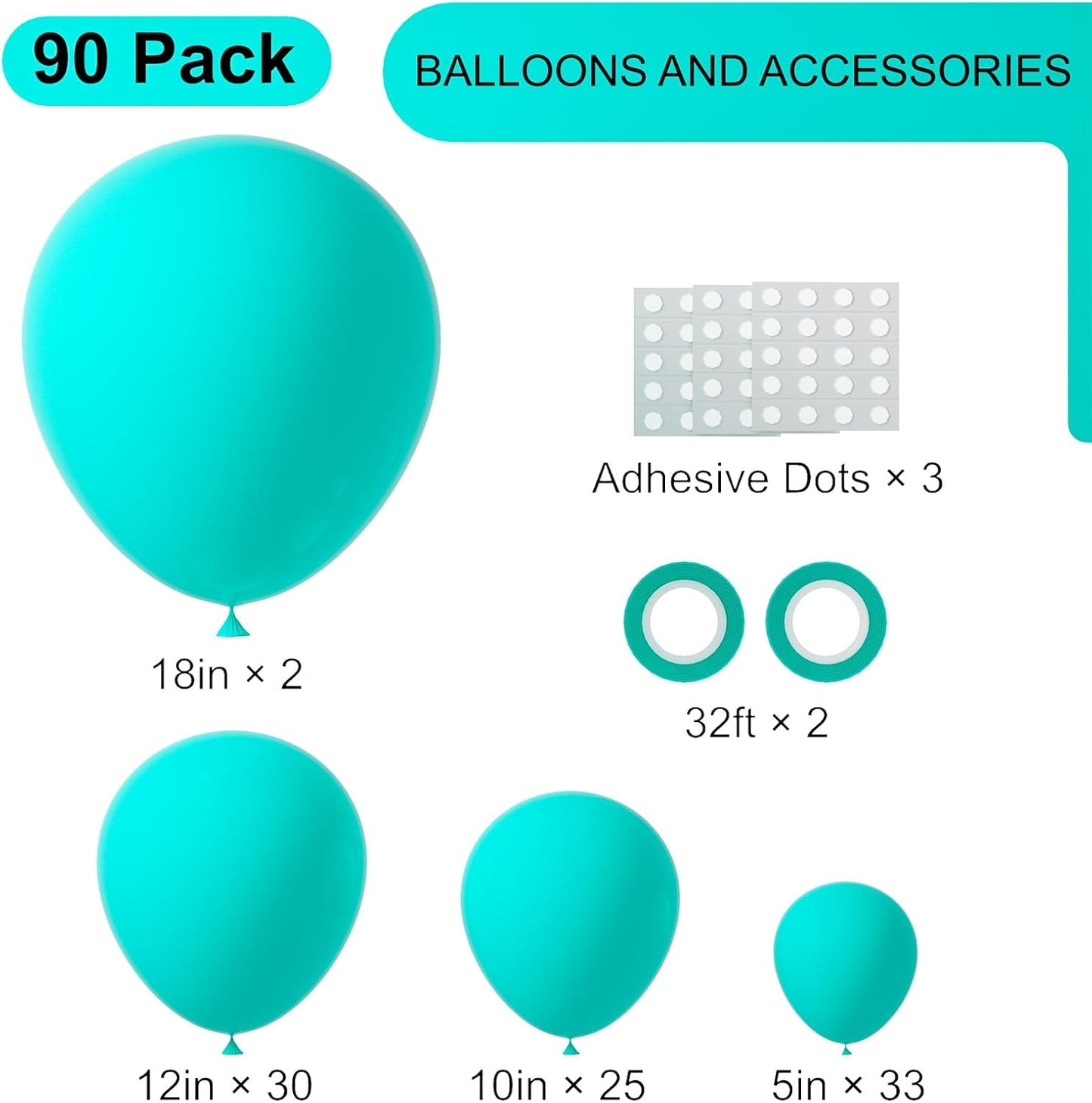 Voircoloria Teal Balloon Garland Kit - 90 Pack of 5-18 Inch Balloons for Graduation, Weddings & Parties