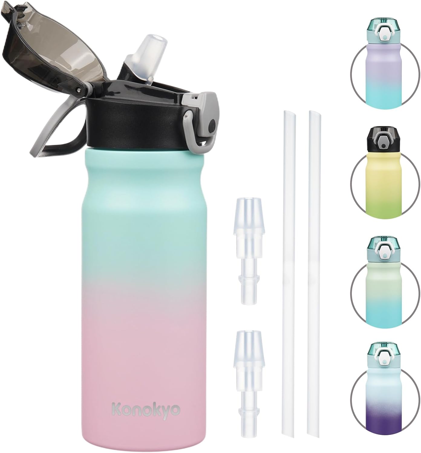 Skiennix Insulated Water Bottle - 18 oz Stainless Steel Flask with Straw & Carry Loop - Leak-Proof, Gum