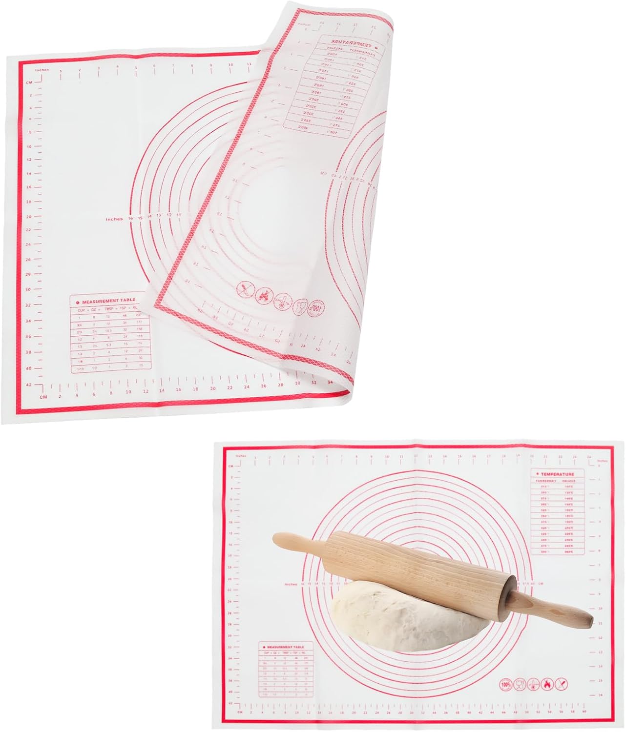 Skiennix Silicone Pastry Mat - 20" x 28" Non-Slip Baking Mat with Measurements | Reusable Dough Sheet for Cookies, Pizza, and Pie (White)