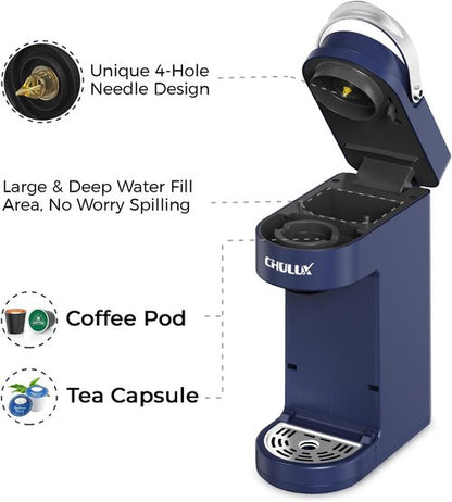 CHULUX Single Serve Coffee Maker - Compact K-Cup Brewer with 6 to 12oz Sizes | Fits 7.3" Travel Mugs, Navy Blue