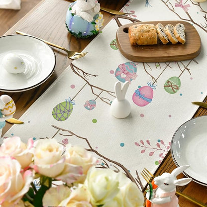 Buffalo Plaid Bunny Easter Table Runner - 13 x 60 inch, Seasonal Spring Decor (Variation: Blue/Pink/Green)