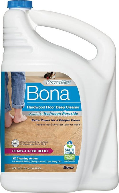Bona PowerPlus Hardwood Floor Cleaner Refill - 128 Fl Oz | Residue-Free Solution for Wood Floors