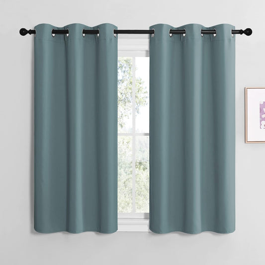 NICETOWN Modern Blackout Curtains - Noise Reducing & Thermal Insulated Drape Panels | Greyish Blue, 2 Panels, W42 x L48-Inch