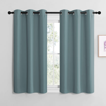 NICETOWN Modern Blackout Curtains Noise Reducing, Thermal Insulated and Privacy Room Darkening Drape Panels for Boy's Guest Room Door Small Short Window (Greyish Blue, 2 Panels, W42 x L50 -Inch)