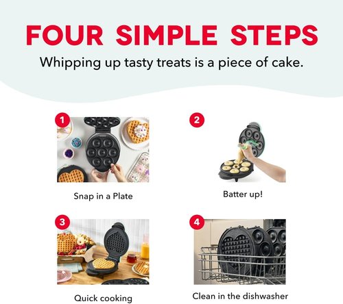 Dash MultiMaker® Treat Maker System - Create Mini Donuts, Cupcakes & Heart-Shaped Waffles - Aqua, Easy-Clean Design