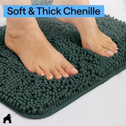GORILLA GRIP Bath Rug Mat - Soft Absorbent Chenille | Quick-Dry Microfiber, 44x26, Hunter Green