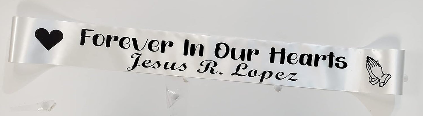 Regine Switzerland Personalized Memorial Funeral Sash - In Loving Memory Ribbon for Casket or Wreath (White)