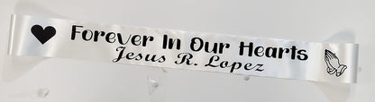 Regine Switzerland Personalized Memorial Funeral Sash - In Loving Memory Ribbon for Casket or Wreath (White)