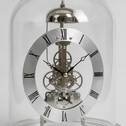 Gold Clock Mechanical Table Clock with Visible Gears, Roman Numerals, 360° Clear Dome