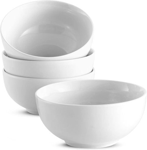 KooK Ceramic Cereal Bowls - Microwave & Dishwasher Safe Porcelain Dishes - 24 oz Marshmallow White (Set of 4)