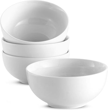 KooK Ceramic Cereal Bowls - Microwave & Dishwasher Safe Porcelain Dishes - 24 oz Marshmallow White (Set of 4)