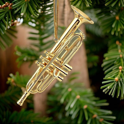 Gold Brass Trumpet Ornament for Christmas Tree & Music Decor