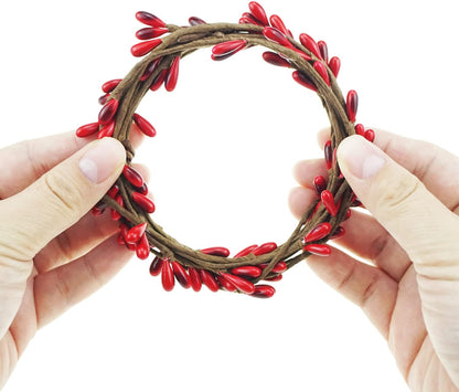 Saktopdeco Red Pip Berry Garland - Artificial Holiday Wreath with Holly Berries & Candle Rings