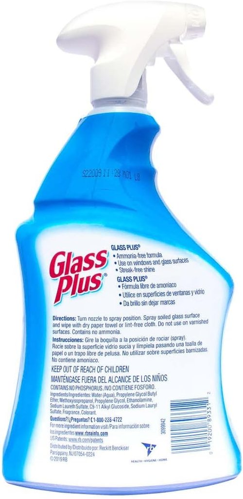 Glass Plus Glass Cleaner - Streak-Free Formula for Crystal Clear Shine | 32 Fl Oz Bottle