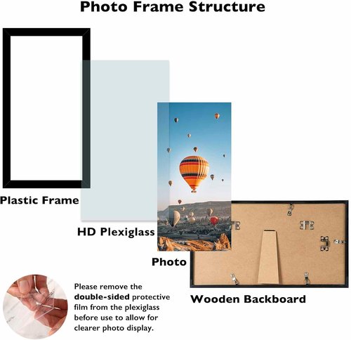 JCJMY 5x11 Picture Frame - Black Wall or Tabletop Display with Shatter-Resistant Plexiglass