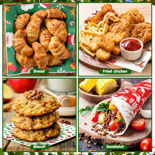 Christmas Wax Paper Sheets - 400 Pack, 12 Inch Food Wrapping with 4 Festive Patterns
