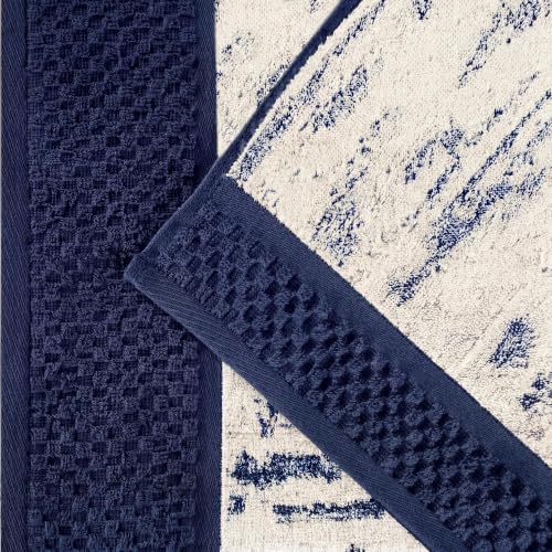 Navy Blue Ivory Jacquard Cotton 3-Piece Bathroom Towel Set - Superior