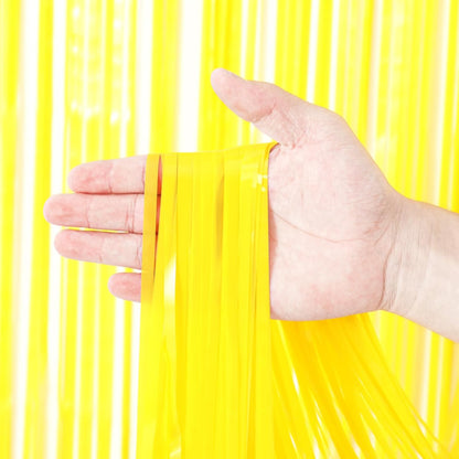 Voircoloria Foil Fringe Backdrop Curtains - 3 Pack of 3.3 x 8.2 ft Pastel Yellow Tinsel Streamers for Parties
