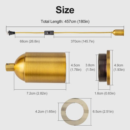 Hanging Lights with Plug in Pendant Light Cord kit Fixture Bulb Socket Golden Extension Lantern Fabric lamp Cord Switch Replacement Shade Industrial Porcelain Bulb Holder DIY Lighting 15ft 2 Set