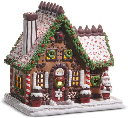 RAZ Imports Lighted Gingerbread House - Chocolate Frosted Design, 9-Inch Clay Dough Decor