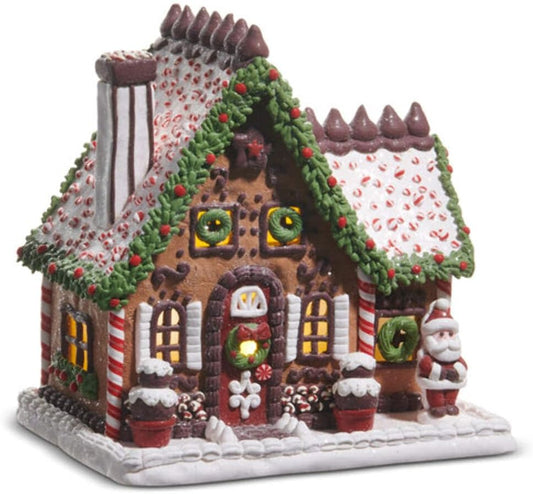 RAZ Imports Lighted Gingerbread House - Chocolate Frosted Design, 9-Inch Clay Dough Decor
