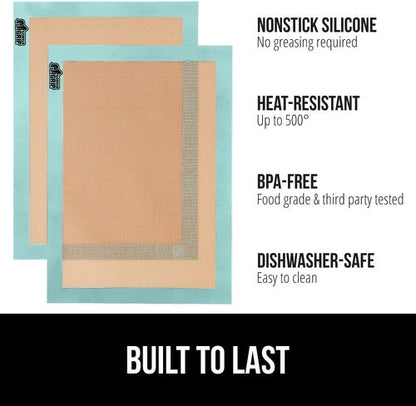 GORILLA GRIP Silicone Baking Mats - Food Grade Nonstick, Oven Safe Up to 500°F, 16.5x11.87, Mint | 2-Pack
