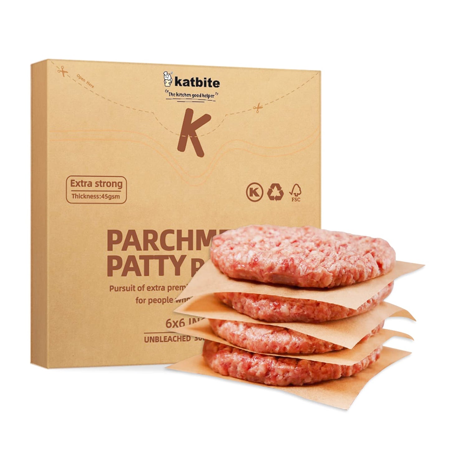 Katbite 300Pcs 6x6 Inches Patty Paper, Burger Patty Paper, Unbleached Parchment Sheets, Heavy Duty & Non-Stick, Squares for Seperating Patty, Cookies, Storing Foods Wrapping Candies