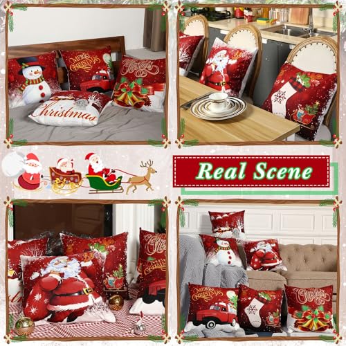 Christmas Pillow Covers 6 Pcs Soft Plush Santa Snowman & Bell Design - 20 x 20 Inches - Funny Style