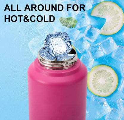 Skiennix 32 oz Insulated Water Bottle - Stainless Steel, Leak-Proof, Flip-Top Straw Lid, Raspberry