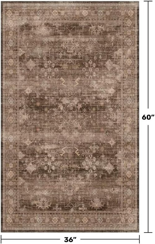Boho Taupe Brown 3x5 Area Rug - Modern Vintage Washable Non-Slip Design for Entryway & Kitchen