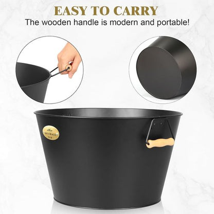 iHoo Large 5.5 Gallons Beverage Tubs for Parties, 21L Ice Bucket with Wooden Handles, Black Galvanized Tub, Ideal Party Tubs for Drinks