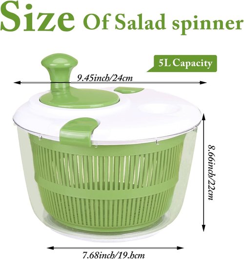 Large Salad Spinner - 5 Qt Capacity | Manual Vegetable Dryer with Double-Lock Handle