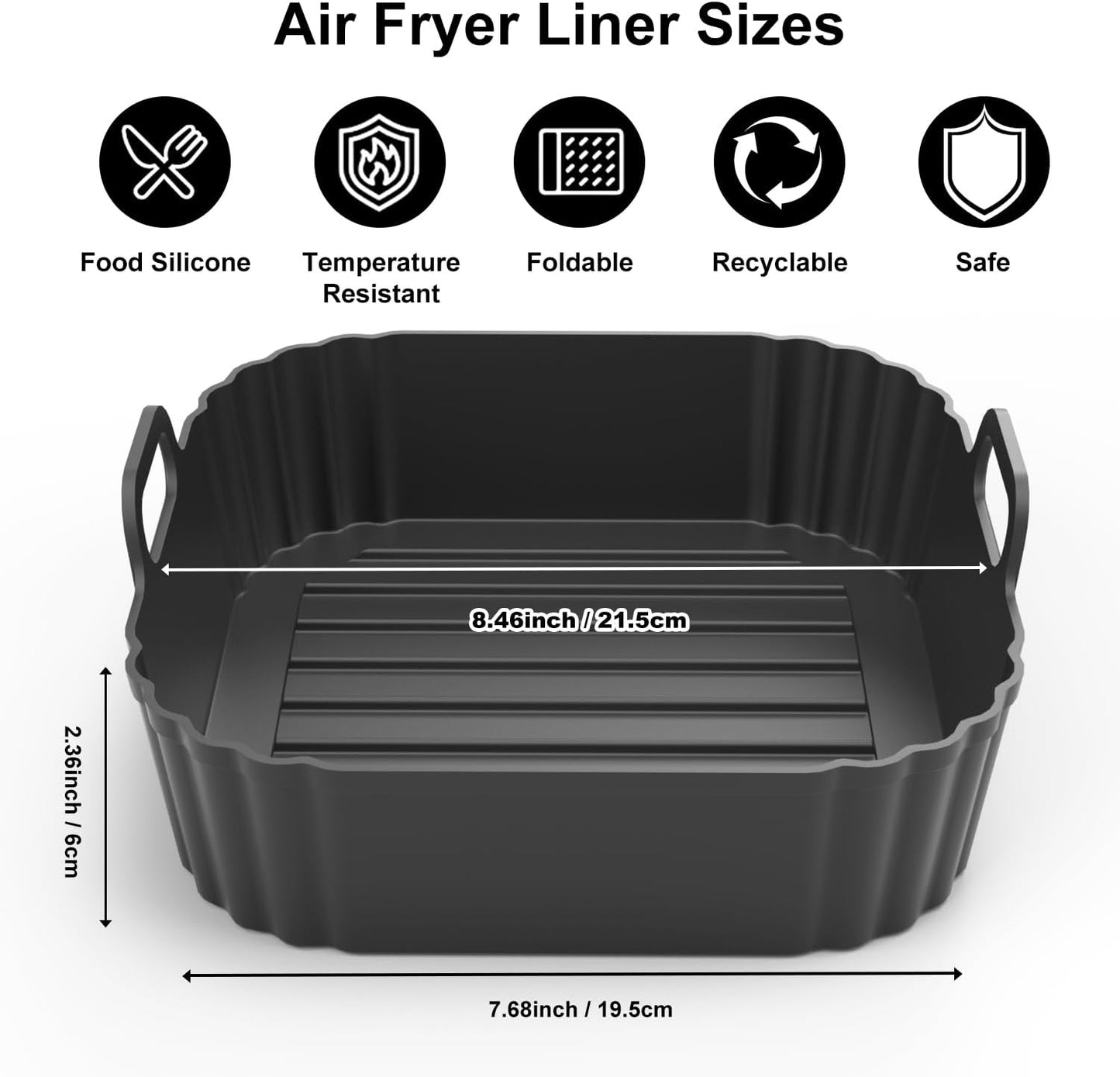 Square Silicone Air Fryer Liners by [Brand Name] - Reusable 8.5 Inch Accessories for Ninja AF141 & COSORI 5-6.5 QT