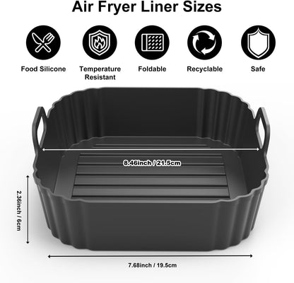 Square Silicone Air Fryer Liners by [Brand Name] - Reusable 8.5 Inch Accessories for Ninja AF141 & COSORI 5-6.5 QT