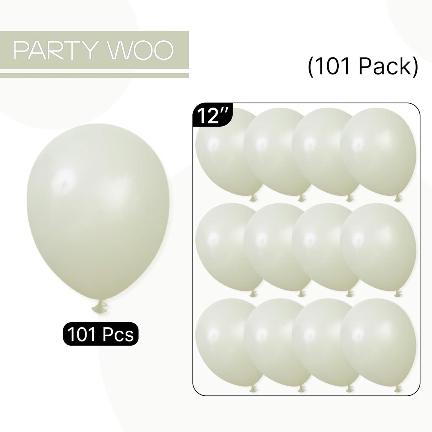 PartyWoo Sage Green Balloons - 101pcs 12 Inch Boho Dusty Olive Latex for Birthday & Wedding Decor