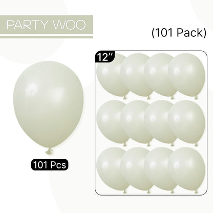 PartyWoo Sage Green Balloons - 101pcs 12 Inch Boho Dusty Olive Latex for Birthday & Wedding Decor