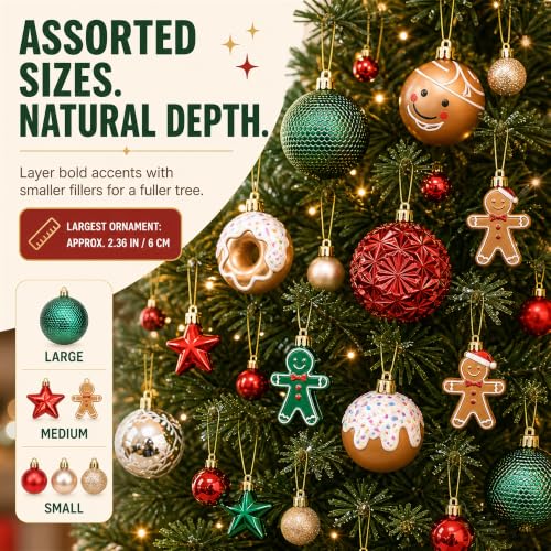 42 Pack Shatterproof Christmas Ornaments - Red & Gold Luxury Tree Decorations with Pre-Tied Strings