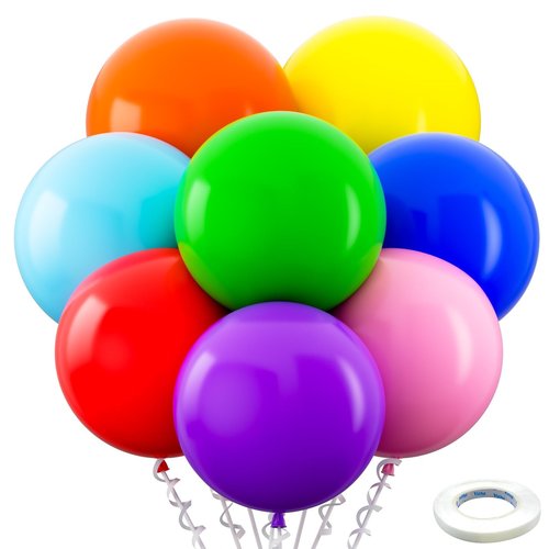 Bezente Assorted Rainbow Giant Balloons 36 Inch - 8 Pack Jumbo Multicolor Large Round Latex Balloon for Birthday Bridal Shower Wedding Party Decorations