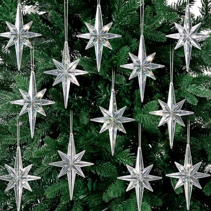 12 Pcs Christmas Bethlehem Star Ornaments - Clear Glitter Holiday Decorations, 4.72 x 2.95 Inches