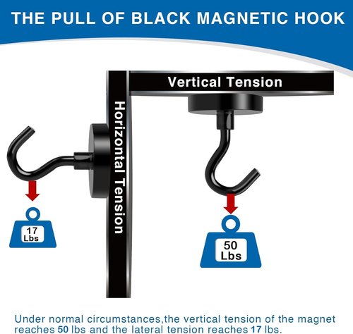 LOVIMAG Magnetic Hooks - Heavy Duty 50lbs+ Strong Magnets for Home & Kitchen | 12 Pack Black
