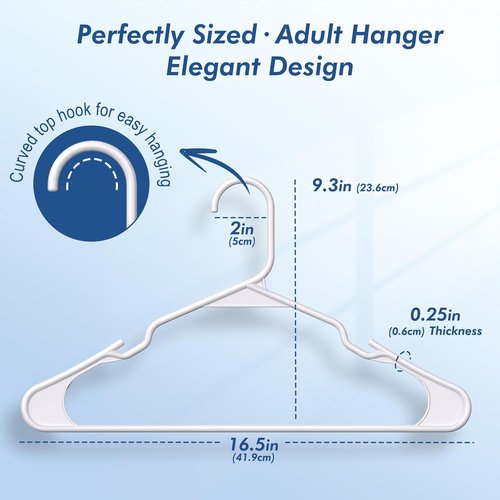 HOUSE DAY Plastic Hangers - 20 Pack White Non-Slip Clothes Hangers for T-Shirts, Dresses & Coats