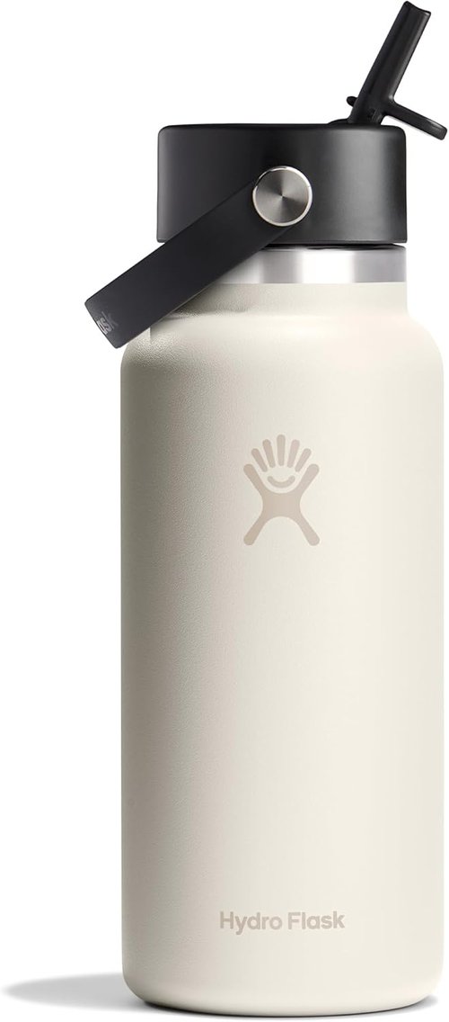 Hydro Flask Water Bottle - Insulated Stainless Steel | 32 Oz Ivory with Wide Straw Lid, Leakproof