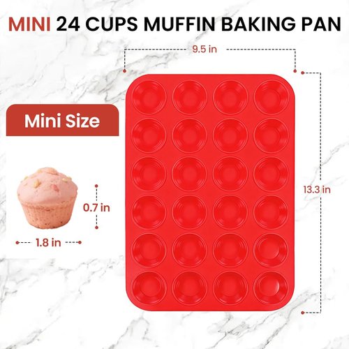 CAKETIME Silicone Mini Muffin Pan - 3 Pack of 24 Nonstick Cups for Baking Muffins & Cupcakes