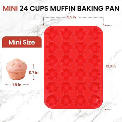 CAKETIME Silicone Mini Muffin Pan - 3 Pack of 24 Nonstick Cups for Baking Muffins & Cupcakes