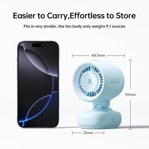 JISULIFE 2026 Clip Fan – Small & Stylish with 38H Cooling, Soft Night Light, One‑Click Detachable for Stroller or Desk, Safe Stroller Fan for Crib Car Seat Nursery Travel, Gifts for Baby Mom (Blue)