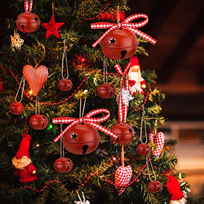 50 Pcs Metal Christmas Bells with Star Cutout Rustic Dark Red Holiday Decor