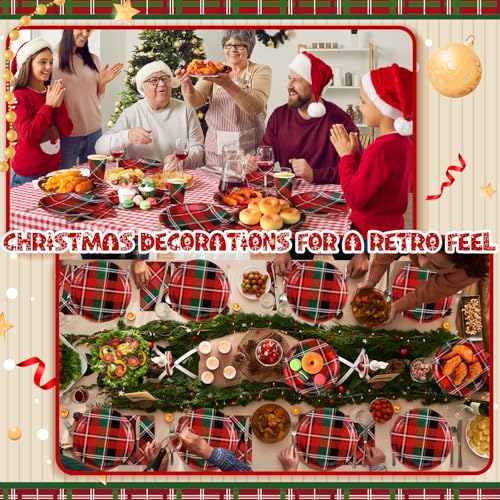 Domensi Plaid Christmas Party Supplies Set for 50 Guests - Paper Plates, Cups & Napkins