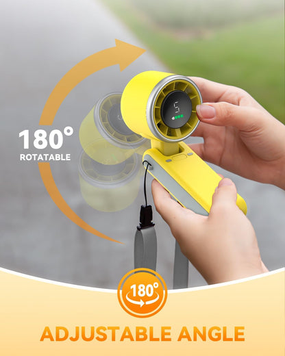 PlayHot Portable Handheld Turbo Fan - 5-Speed Rechargeable 5000mAh Battery | Lightweight 3-in-1 Design (Yellow)