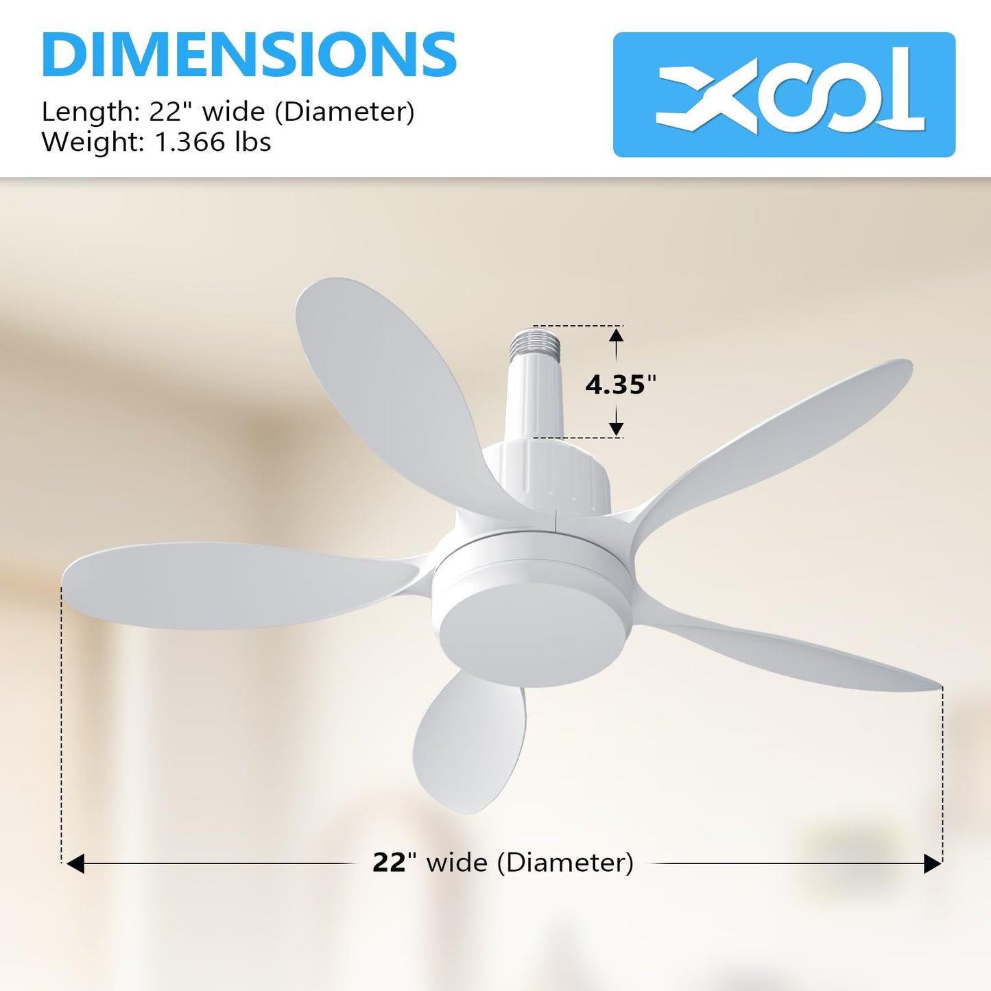 Socket Fan Light, 22" Ceiling Fan with LED Lights and Remote, 3 Fan Speeds, Adjustable Cool & Warm Light, Wireless Screw in Socket Fan Light for Kitchen, Bedroom, Living Room, 1200 Lumen, E26/E27 Base