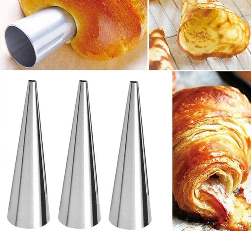 Skiennix 12-Piece Stainless Steel Cream Horn Molds - Non-Stick Baking Cones for Pastries & Croissants